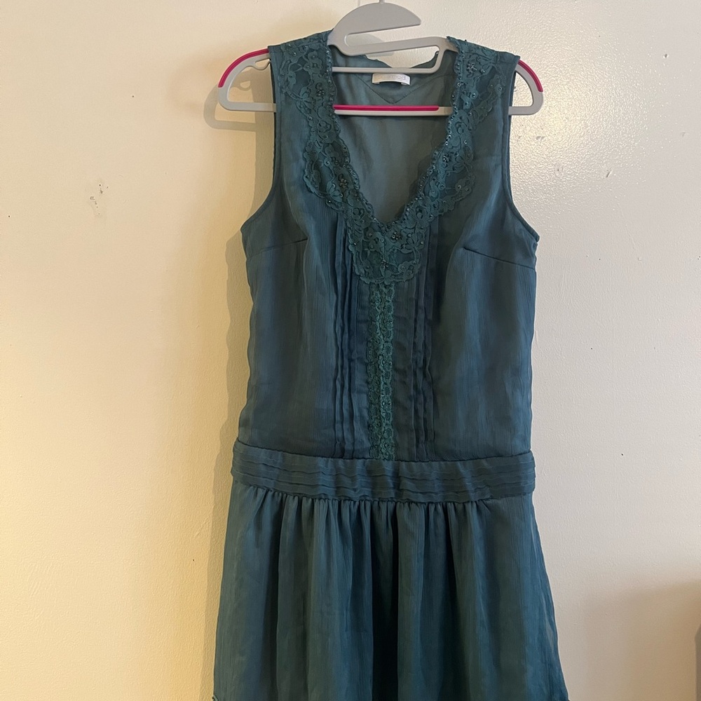 Promod Teal Lace-Trim Sleeveless Dress